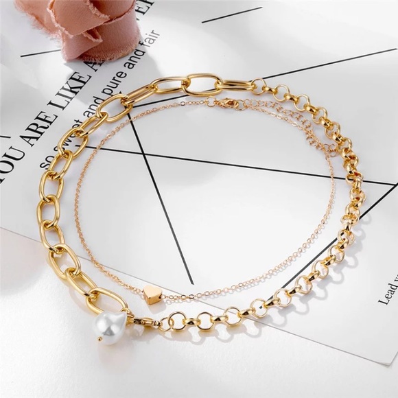 Gold Tone Baroque Double Chunky Chain Necklace - Picture 4 of 5